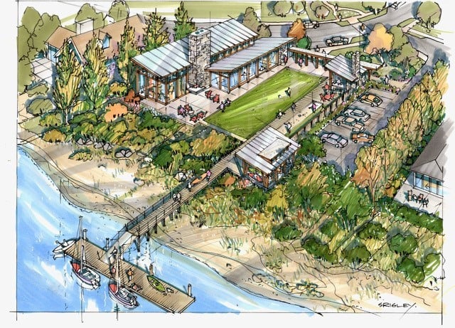 </who>This drawing shows what the waterfront community centre at Tranquille will look like.