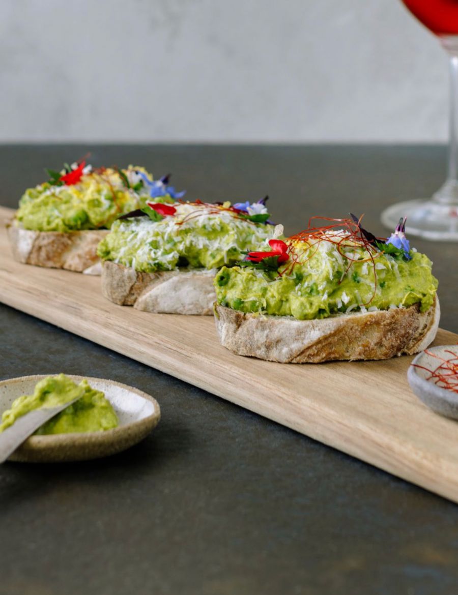 </who>The recipe for snap pea bruschetta from Coccaro Group (Gather, The Curious Cafe and La Bussola in Kelowna) is also featured in the cookbook.