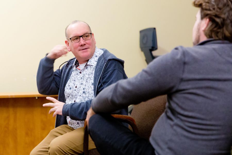<who>Photo Credit: NowMedia/Gord Goble</who> Chatting with Penticton councillor Isaac Gilbert