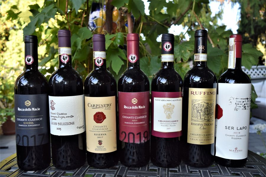 </who>These seven reds are a sensational cross-section of Chianti Classico wines from Italy. From left, Rocca delle Macie Riserva 2017 ($29), Carpineto Gran Seleczione 2015 ($70), Carpinto Riserva 2017 ($31), 2019 Roca delle Macie DOCG ($21), San Fabiano Calcinaia 2019 ($28), Ruffino Riserva Ducale Oro Gran Selezione 2017 ($49) and Sur Lapo 2018 Mazzei Riserva ($33).