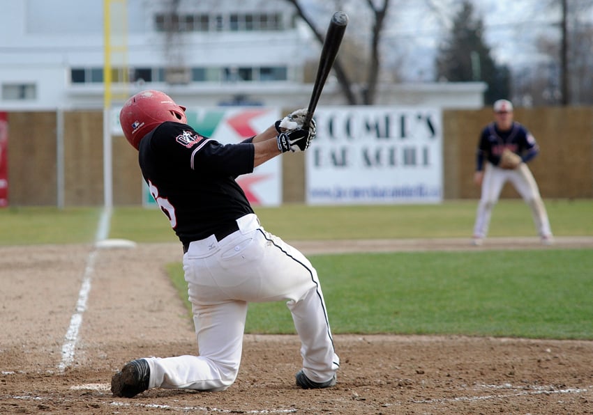 <who>Photo Credit: Lorne White/KelownaNow </who>Trevor Mlait of West Kelowna stroked three hits in the Coyotes' opening win on the weekend.