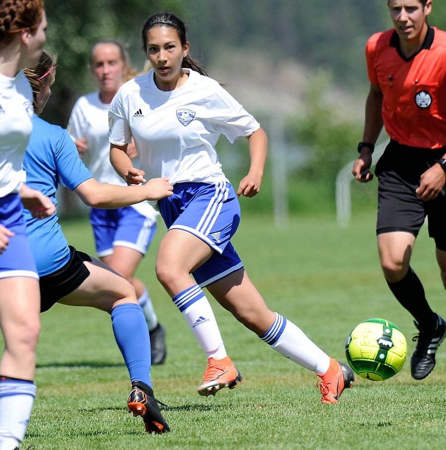 <who>Photo Credit: Lorne White/KelownaNow </who>West Kelowna's Abigail Taneda opened the scoring for TOFC against the Fusion.