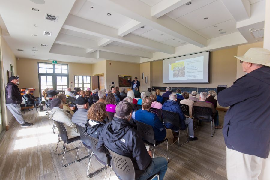 <who>Photo Credit: NowMedia</who> Gord Lovegrove discussing his Okanagan electric train system concept
