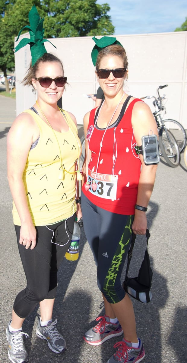 Homemade pineapple and strawberry costumes