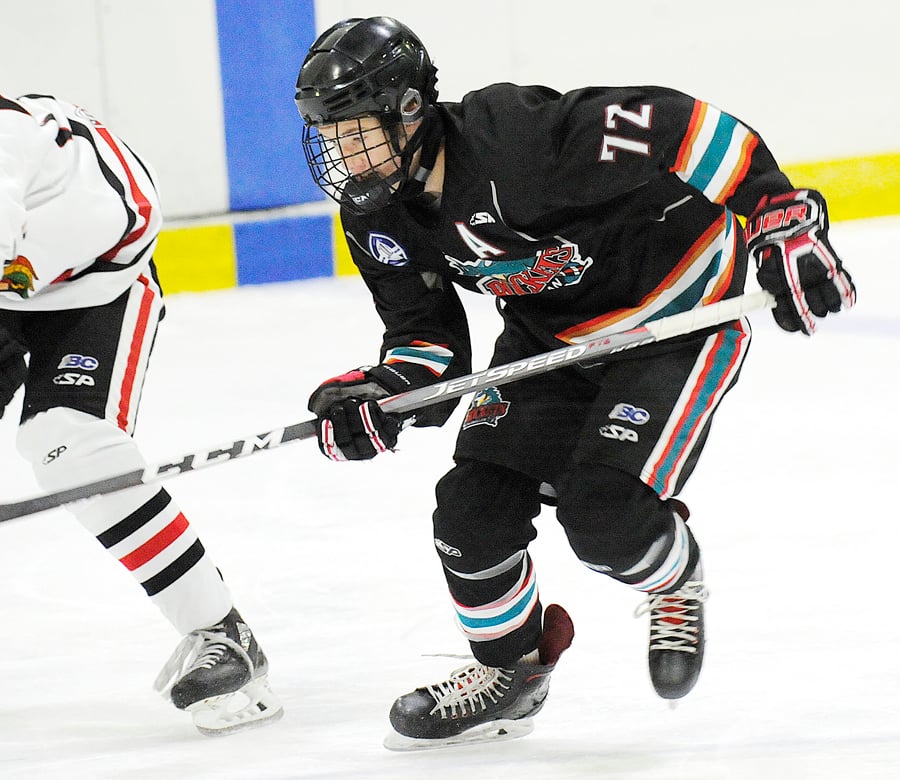 <who>Photo Credit: Lorne White/KelownaNow </who>Mason Finley of the minor midget OK Rockets has been called up to play with the major midget team this weekend.