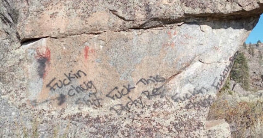 <who> Photo Credit: Osoyoos Indian Band </who> Vandals destroyed pictographs on OIB land over weekend.