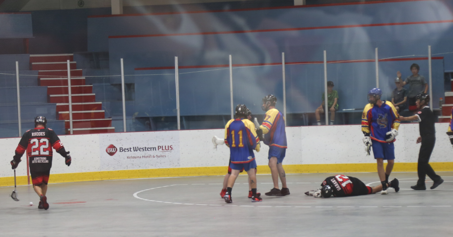 <who> Photo Credit: NowMedia </who> A brouhaha quickly followed after the Rattlers attempted to 'rattle' Kelowna by roughing up captain Andrew Garant.