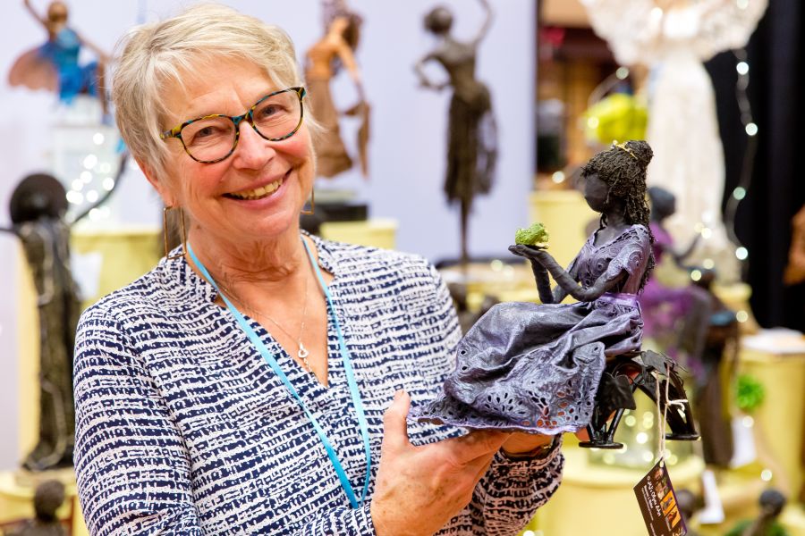 Maureen Walker with one of her fabric sculptures