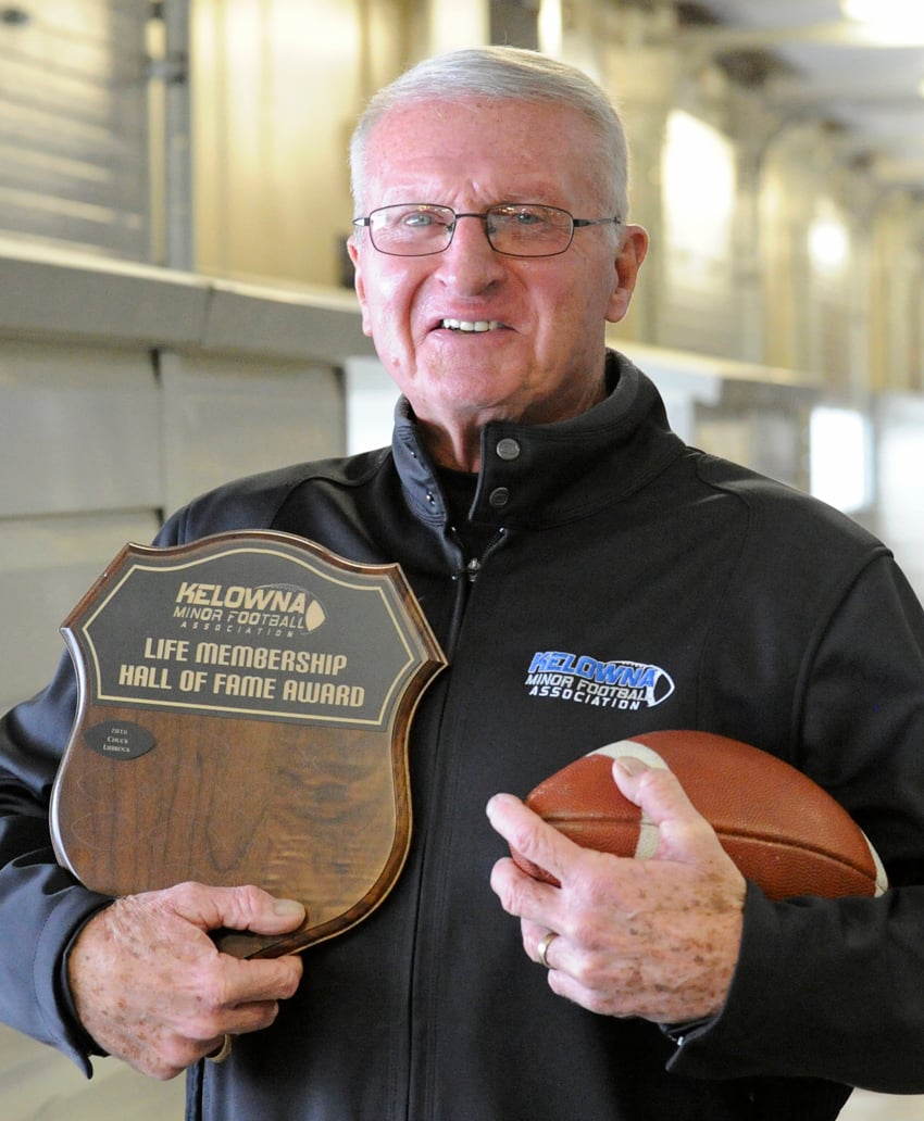 <who> Photo Credit: Lorne White/KelownaNow.com. </who>For Canadian Football League lineman, Chuck Liebrock, is still giving back to the game he loves.