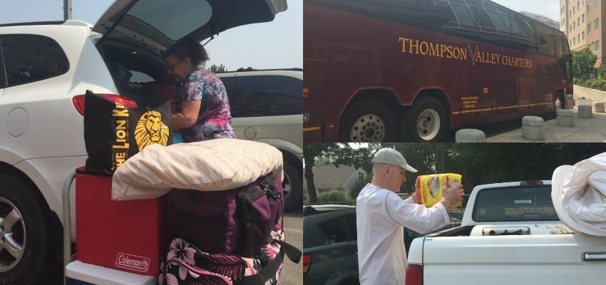 Cache Creek residents were packing up as a bus arrived at TRU to take evacuees home again.