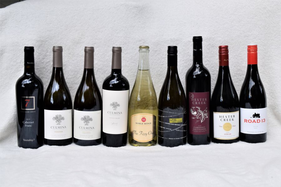 </who>Make November special by sipping these Okanagan wines. From left, Township 7 Benchmark Series 2019 Cabernet Franc (wine club only), Culmina 2021 Viognier (wine club only), Culmina 2018 Dilemma Chardonnay ($31), Culmina Natural Malbec 2021 ($32), Noble Ridge The Fizzy One ($24), Laughing Stock 2021 Chardonnay ($32), Hester Creek 2020 Cabernet Sauvignon ($35), Hester Creek 2020 Syrah ($30) and Road 13 GSM 2019 ($40).