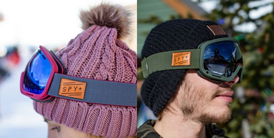 <who>Photo Credit: NowMedia</who>Both: SPY Marshall Herringbone Goggles; Right: Pomm Beanie in Pink; Right: Brixton Beanie in Black