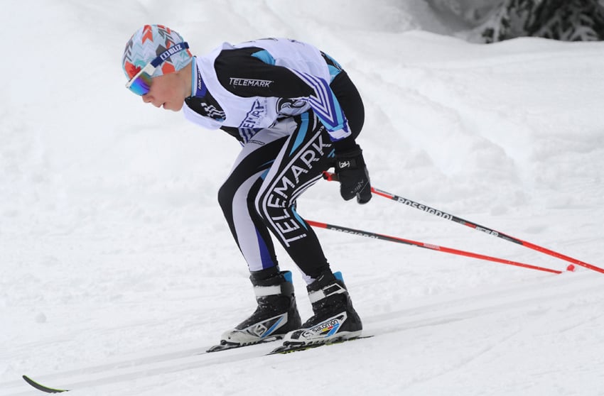 <who>Photo Credit: Lorne White/KelownaNow </who>Telemark's Finn Redman skied to gold in both the bantam boys classic and free technique events at provincials.