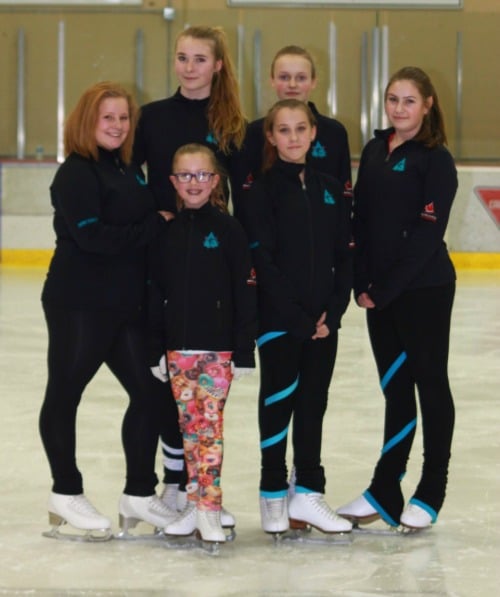 <who> Photo Credit: Andrea Veitch </who> Competitors from the Kamloops Skating Club. Back Row L to R: Brittany Boyd, Molly Egli, Mikaili Tweed, Victoria Waner. Front Row L to R: Brooke Benoit, Tieler Shular