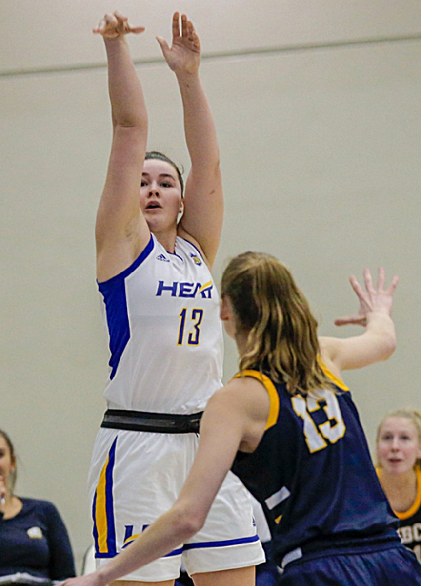 Mackenzie Horst of the Heat follows through on a shot against the UBC Thunderbirds.