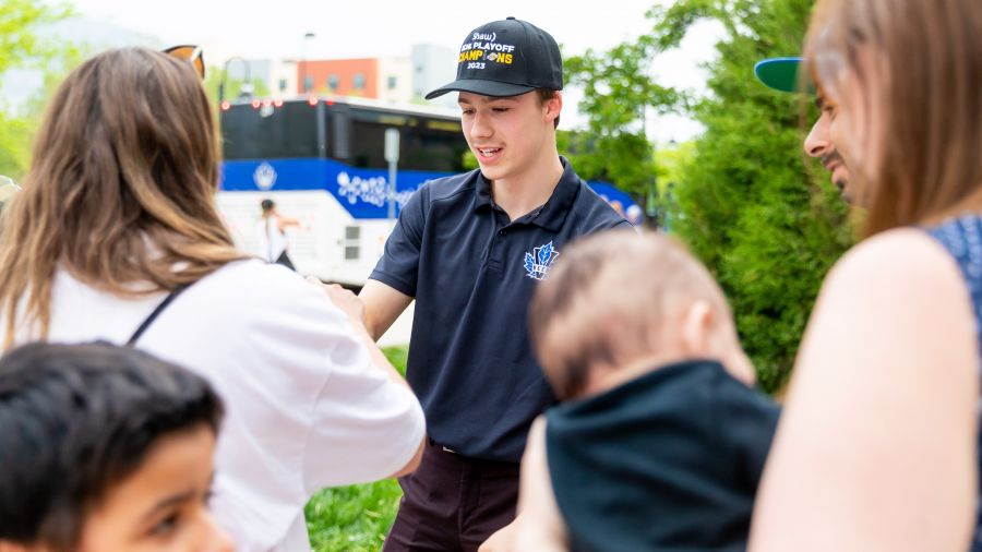 <who>Photo Credit: NowMedia/Gord Goble</who> Nadeau fresh off the bus after Cup win