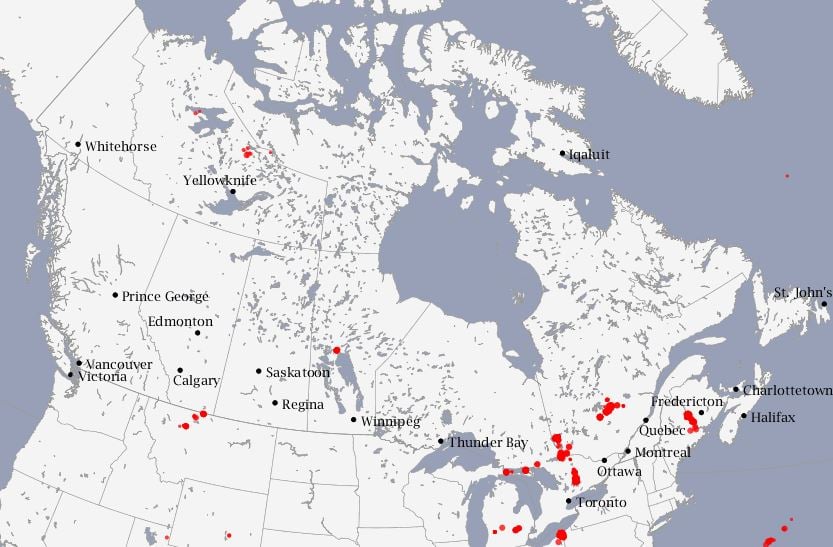 <who> Photo Credit: Environment Canada </who> Lightning map across Canada.