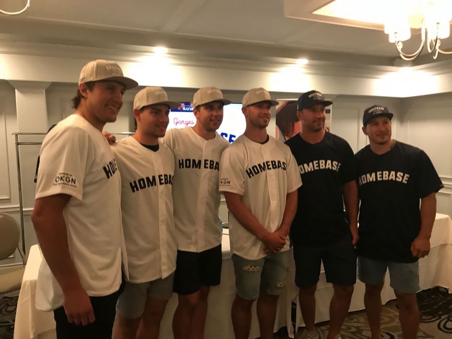 from left to right, Luke Schenn, Tyson Jost, Brayden Schenn, Blake Comeau, Josh Gorges, Jordin Tootoo.