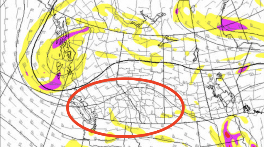 Thursday’s 500mb chart over BC: Courtesy of Environment Canada