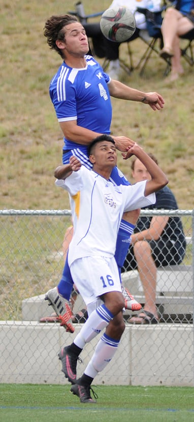 <who>Photo Credit: Lorne White/KelownaNow </who>Rookie Spencer Young of Kelowna scored the lone goal in the <br>Heat's 1-0 win over the visiting Victoria Vikes on Saturday.