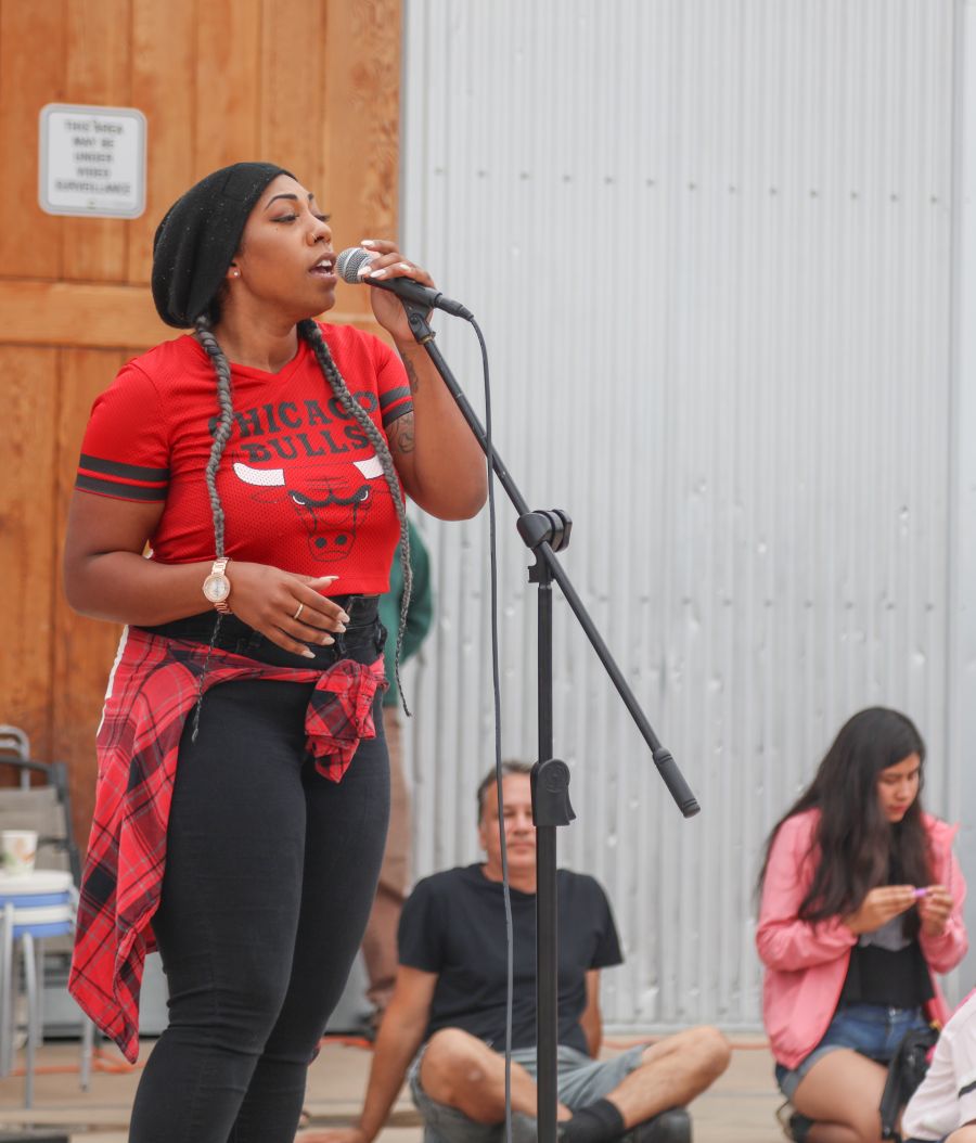 <who>Photo credit: NowMedia</who> Local hip-hop artist Shalina opened up the event
