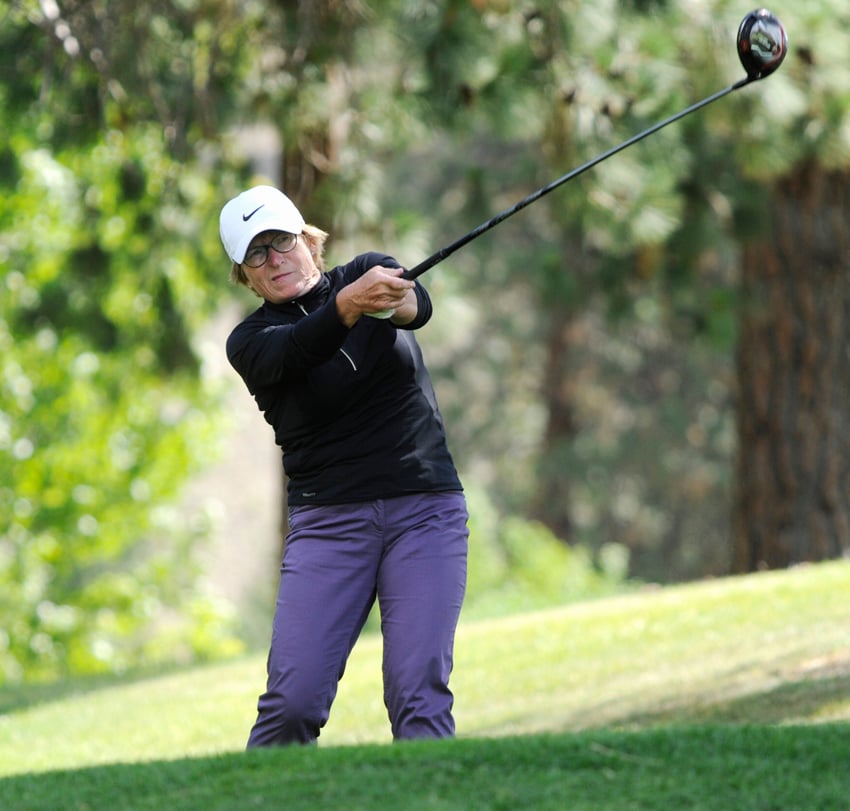<who>Lorne White/KelownaNow </who>Kelowna's Melanie Grant is five strokes off the pace going into Wednesdsay's second round at the KGCC.