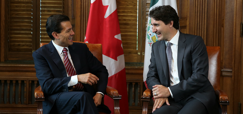 <who> Photo Credit: Government of Canada. </who> Mexican President Enrique Peña Nieto with Canadian Prime Minister Justin Trudeau. 