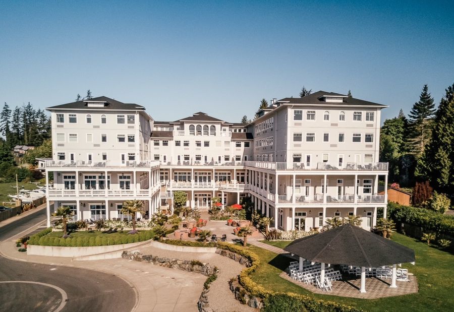 </who>Each of Prestige's 16 hotels has its own personality and architecture, such as the pictured Prestige Oceanfront Resort in Sooke.