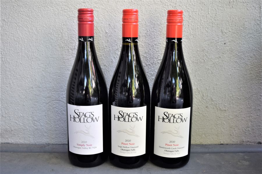 </who>Thursday is National Pinot Noir Day, the perfect time to open one of these beauties from Stag's Hollow Winery in Okanagan Falls -- 2020 Simply Noir ($23), 2020 Stag's Hollow Vineyard Pinot Noir ($30) and 2020 Shuttleworth Creek Vineyard Pinot Noir ($30).