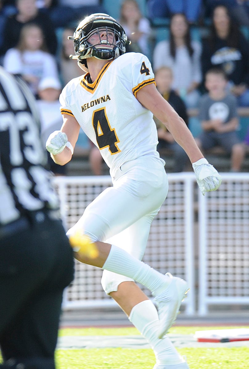 <who>Photo Credit: Lorne White/KelownaNow </who>League all-star, Caeleb Schlachter, scored the lone KSS touchdown against Vancouver College.