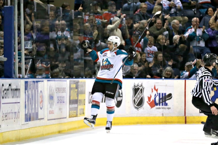<who>Photo Credit: KelownaNow</who>Reid Gardiner has 34 points in just 25 games this season with the Rockets.