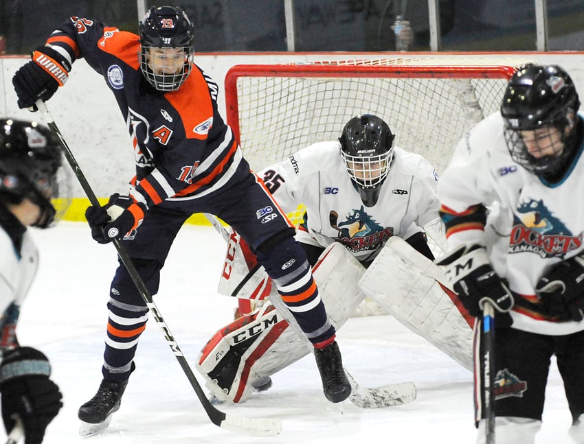 Liam Tereposky had this shot tipped through his legs by Aidan Sutter, but still earned his second win of the weekend.