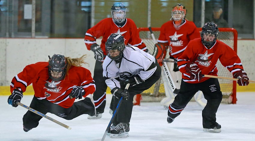<who>Photo Credit: Savannah Bagshaw/KelownaNow.com </who>Emily Williams, left, scored the lone Team BC goal in a 3-1 loss to Alberta on Monday in London, Ont.