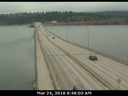 WR Bennett Bridge, east end connecting Kelowna and West Kelowna, looking west.