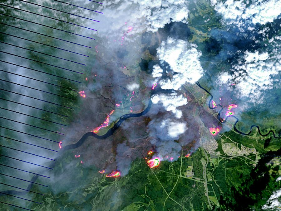 <who>Photo Credit: Wikipedia</who>Satellite imagery from May 4th of the burn scar left by the fires.