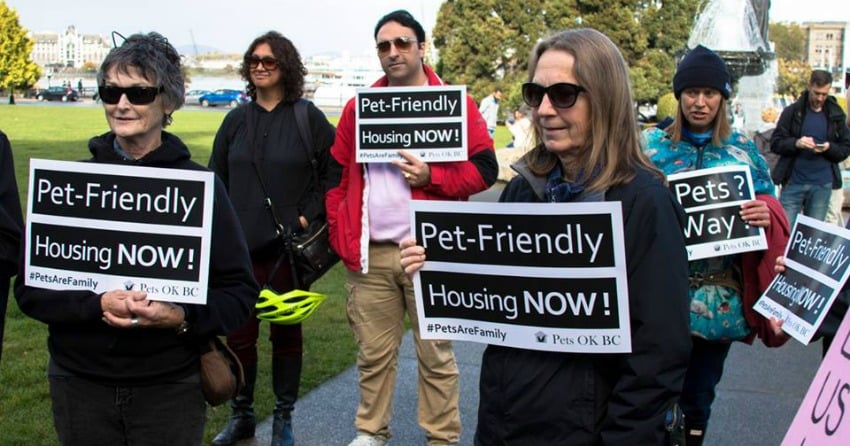<who>Photo Credit: Pets OK BC</who> Supporters of Pets OK BC rally outside of Legislature in Victoria. 
