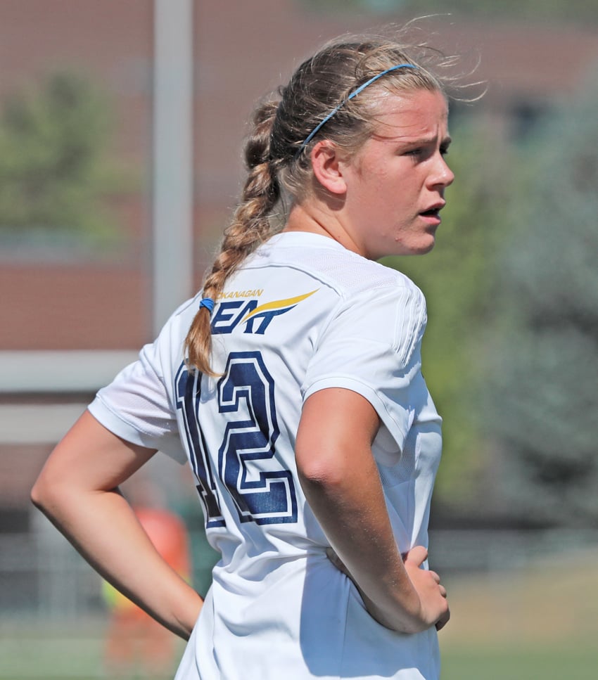 <who>Photo Credit: Lorne White/KelownaNow </who>Emma Nelsen was named player of the match for UBC Okanagan on Sunday.