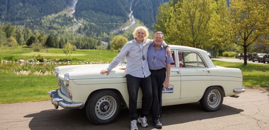 </who>Daniel and Tom Kinahan with their revamped 1962 Austin Cambridge A60.
