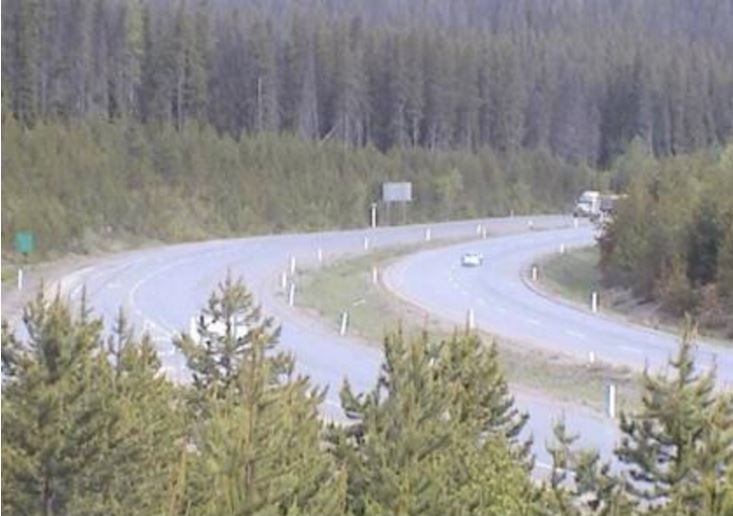 <who> Photo Credit: DriveBC </who> Hwy 97C (Okanagan Connector) about 22km west of 97/97C Jct, looking west. 