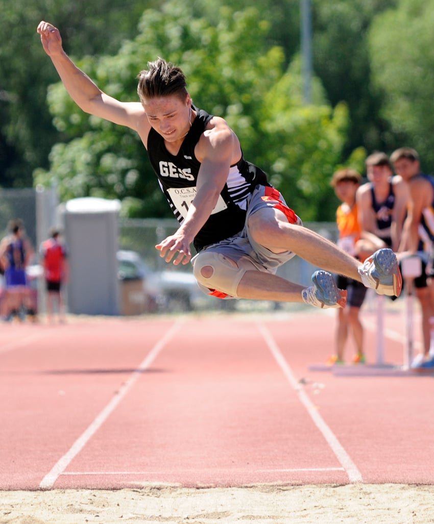 <who>Photo Credit: Lorne White/KelownaNow </who>Brandon Harder of George Elliot was first among 10 competitors in the senior long jump.