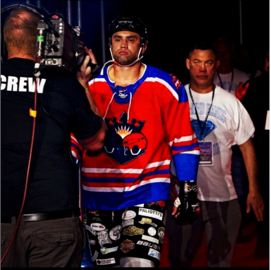 <who> Photo Credit: Instagram </who> Amesbury walks into the rink while a camera crew follows. The Ice Wars events are available via PPV through FITE TV.