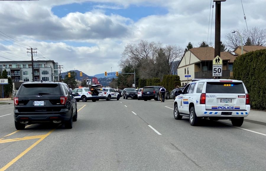 <who>Photo Credit: RCMP</who>Where the chase stopped near Okanagan College in Kelowna.