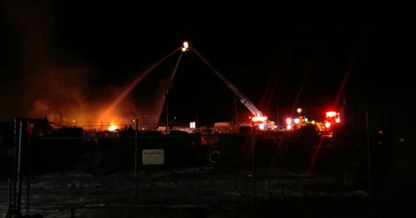 Fire at Valley View Industries on Tuesday night. Photo credit: Kasahra Atkins on Facebook. 