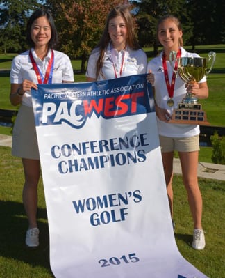 <who>Photo Credit: Dan Kinvig </who>The UBC Okanagan Heat threesome of, from left, Carolyn <br>Lee, Lauren Siemers and Emily Adams will be the No. 1 <br>PacWest Conference team at the Canadian Collegiate <br>Athletics Association national golf championship in <br>Chilliwack Oct. 13-16.