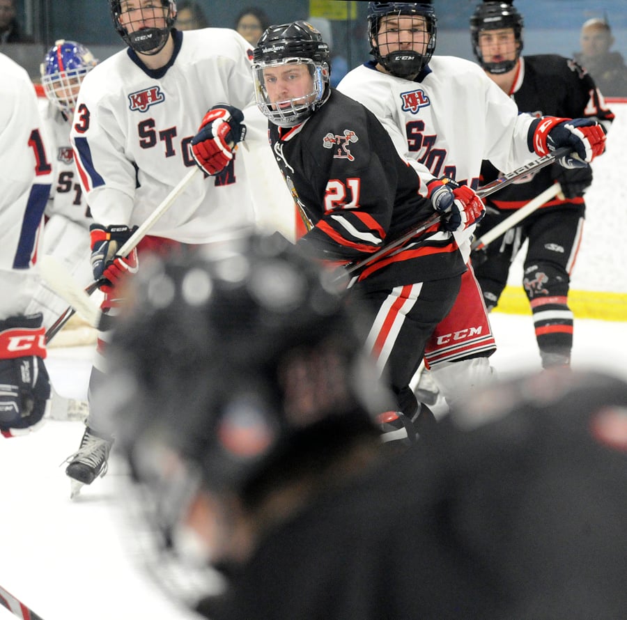 Caleb Brown of the Chiefs and a gathering Storm await a shot from the point.