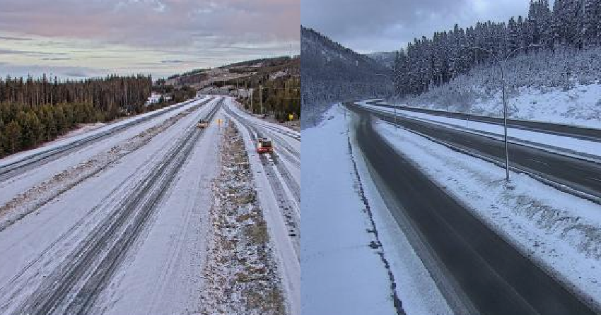 <who> Photo credit: DriveBC </who> The Connector (left) and Coquihalla (right) this morning.