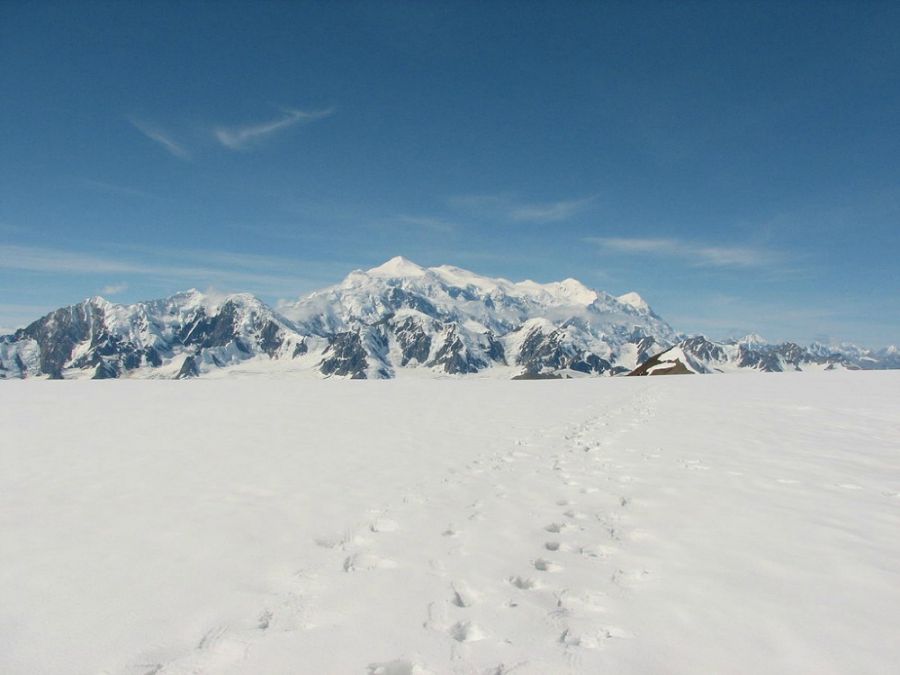<who> Wikipedia </who> Mount Logan from the North East, as seen from the Kluane Icefield.