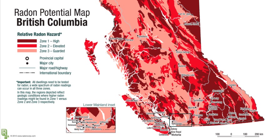 <who> Photo Credit: Radon Environmental Management Corp</who> Radon potential map for BC