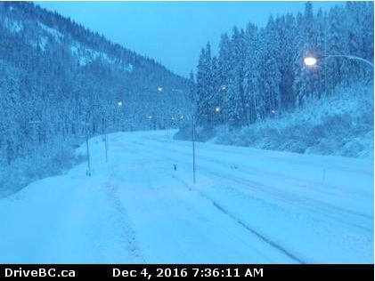 <who> Photo Credit: Drive B.C. </who> Webcam at Zopkios Rest Area, near the Coquihalla Summit, looking north. 
