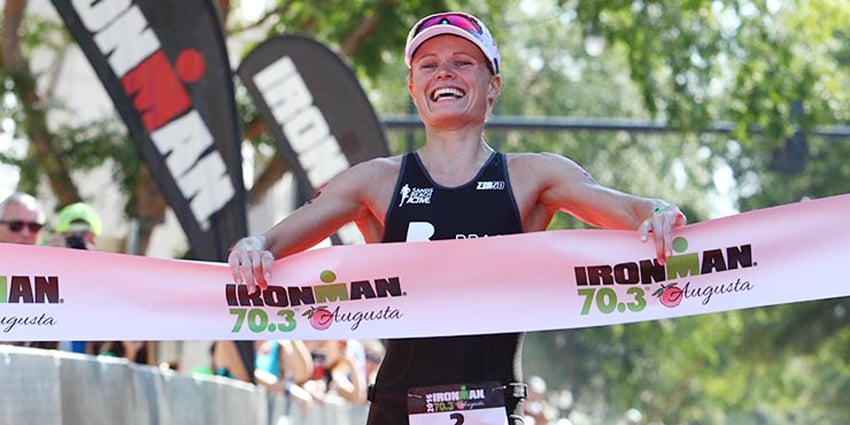 <who>Photo Credit: Ironman </who> Helle Frederiksen of Denmark came back from a knee injury to take top spot in the Augusta 70.3.